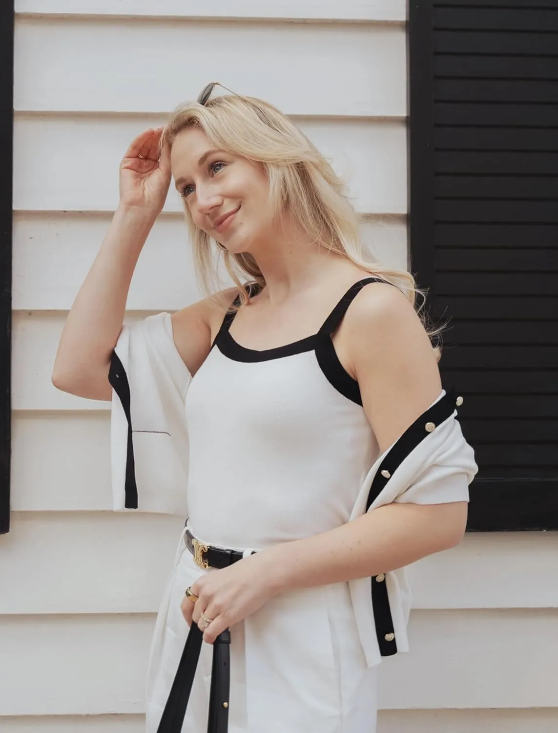 2024 Womens Summer 2 Piece Sets Short Sleeve Knitted Cardigan Sweaters and Camisole Cropped Lightweight Contrast Tops
