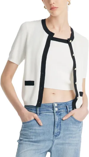 2024 Womens Summer 2 Piece Sets Short Sleeve Knitted Cardigan Sweaters and Camisole Cropped Lightweight Contrast Tops