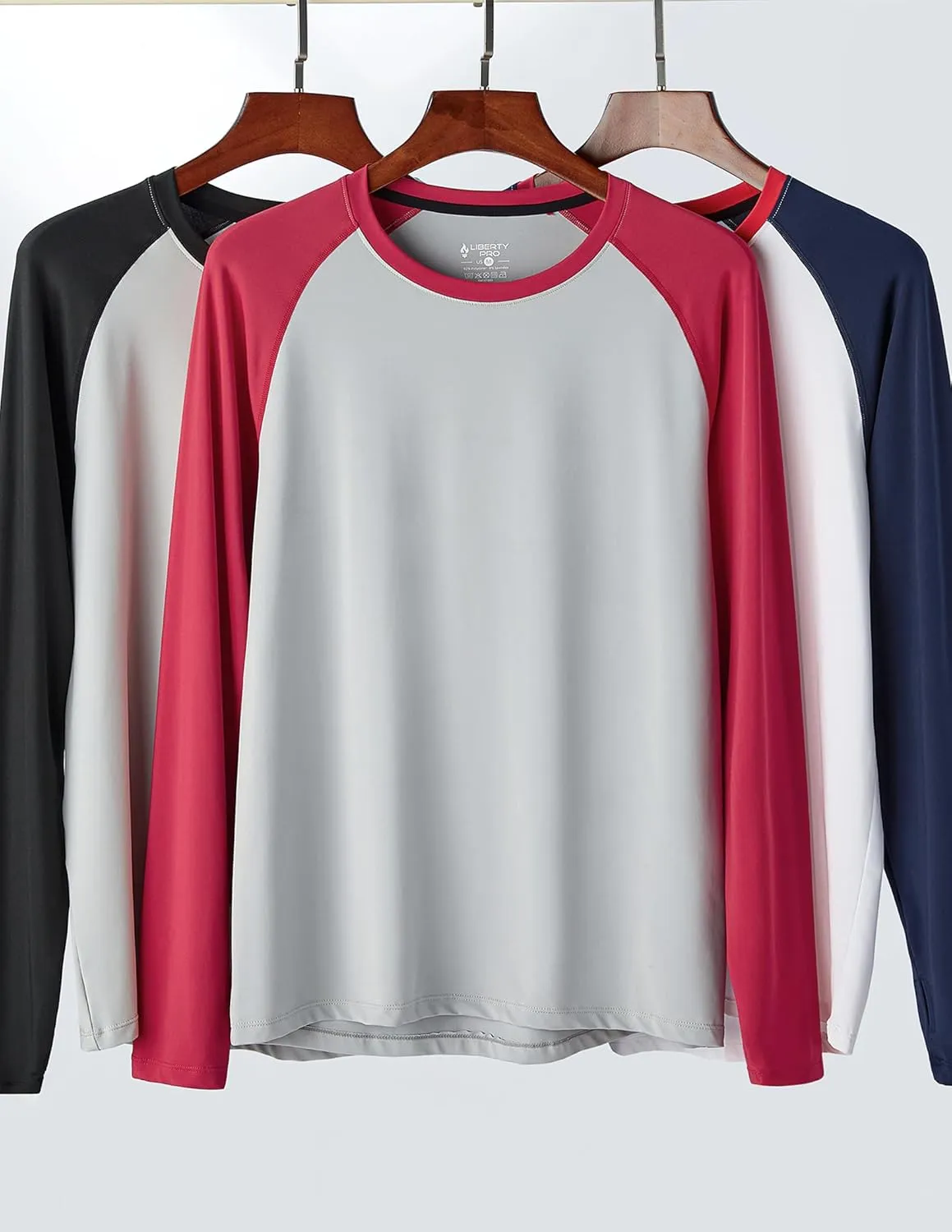 3 Pack: Men's Long Sleeve T Shirts, Dry Fit UV Sun Protection Hiking Athletic Active Tops with Thumb Holes