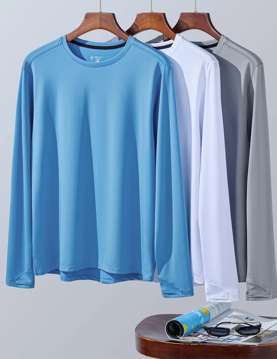 3 Pack: Men's Long Sleeve T Shirts, Dry Fit UV Sun Protection Hiking Athletic Active Tops with Thumb Holes