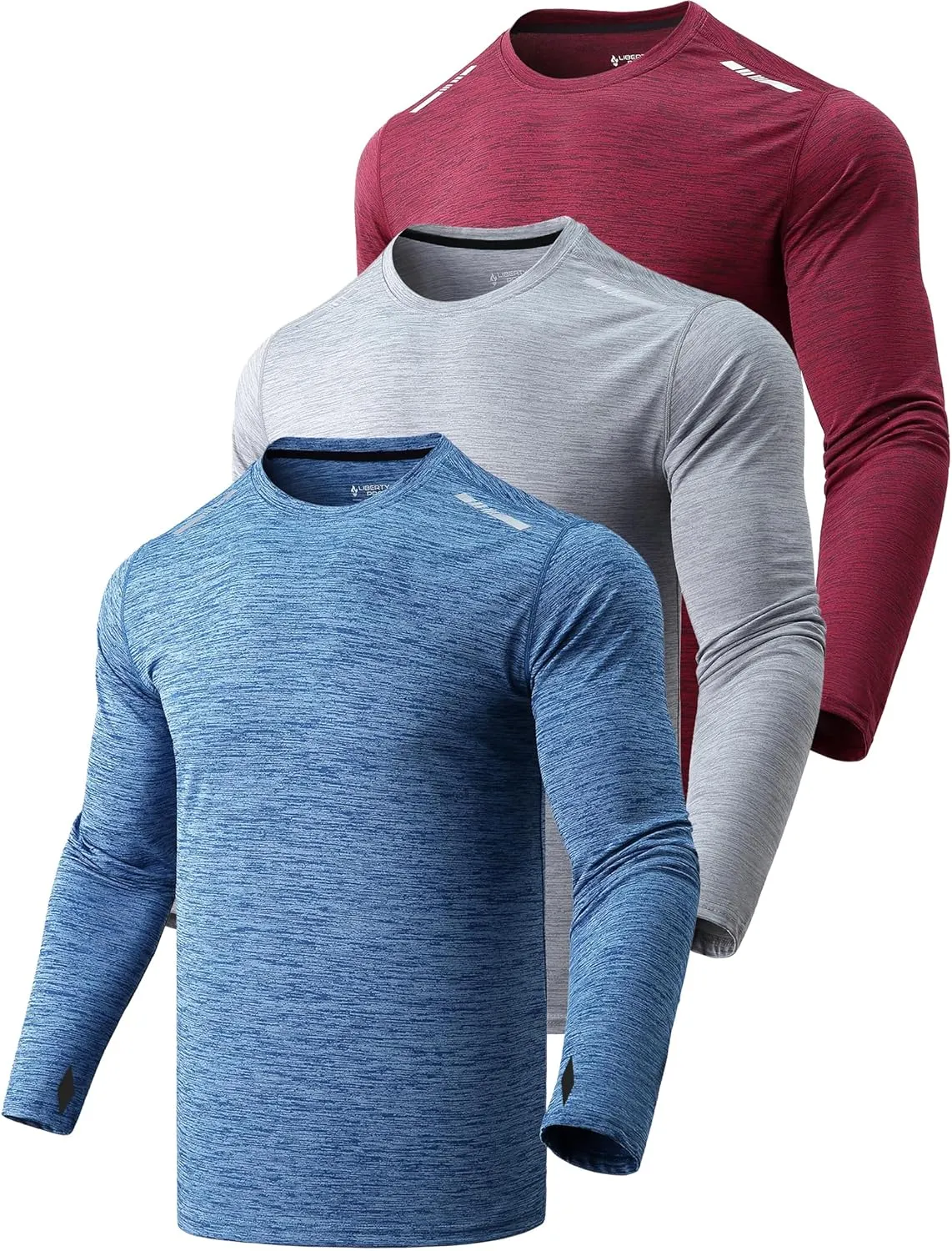3 Pack: Men's Long Sleeve T Shirts, Dry Fit UV Sun Protection Hiking Athletic Active Tops with Thumb Holes