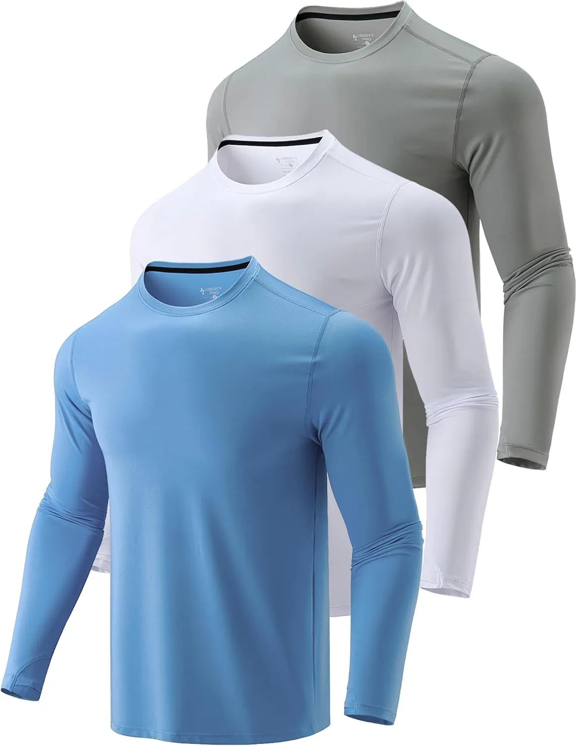 3 Pack: Men's Long Sleeve T Shirts, Dry Fit UV Sun Protection Hiking Athletic Active Tops with Thumb Holes