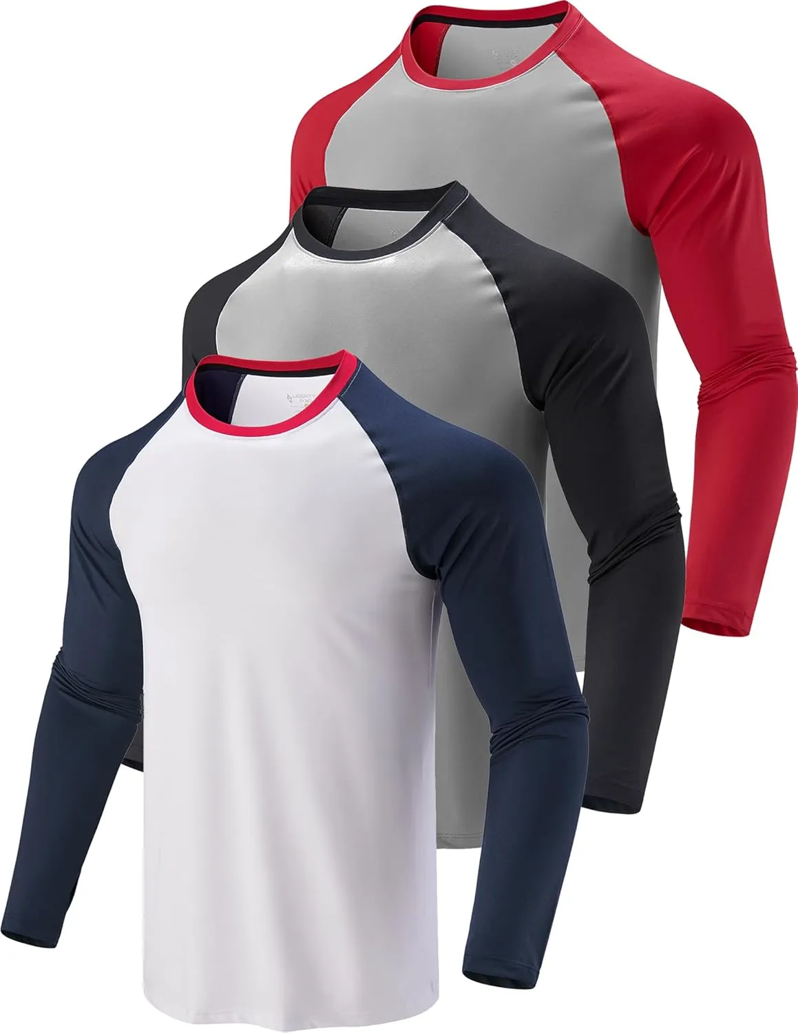 3 Pack: Men's Long Sleeve T Shirts, Dry Fit UV Sun Protection Hiking Athletic Active Tops with Thumb Holes