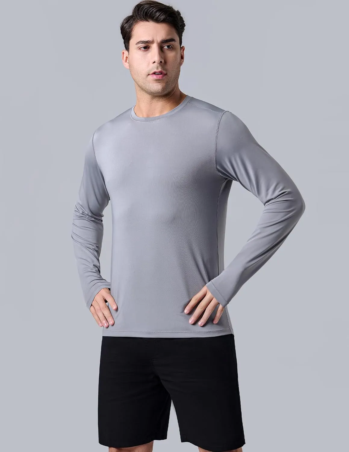 3 Pack: Men's Long Sleeve T Shirts, Dry Fit UV Sun Protection Hiking Athletic Active Tops with Thumb Holes