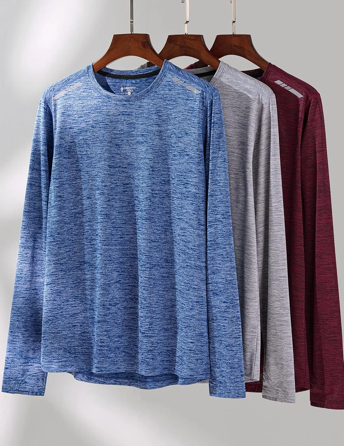 3 Pack: Men's Long Sleeve T Shirts, Dry Fit UV Sun Protection Hiking Athletic Active Tops with Thumb Holes