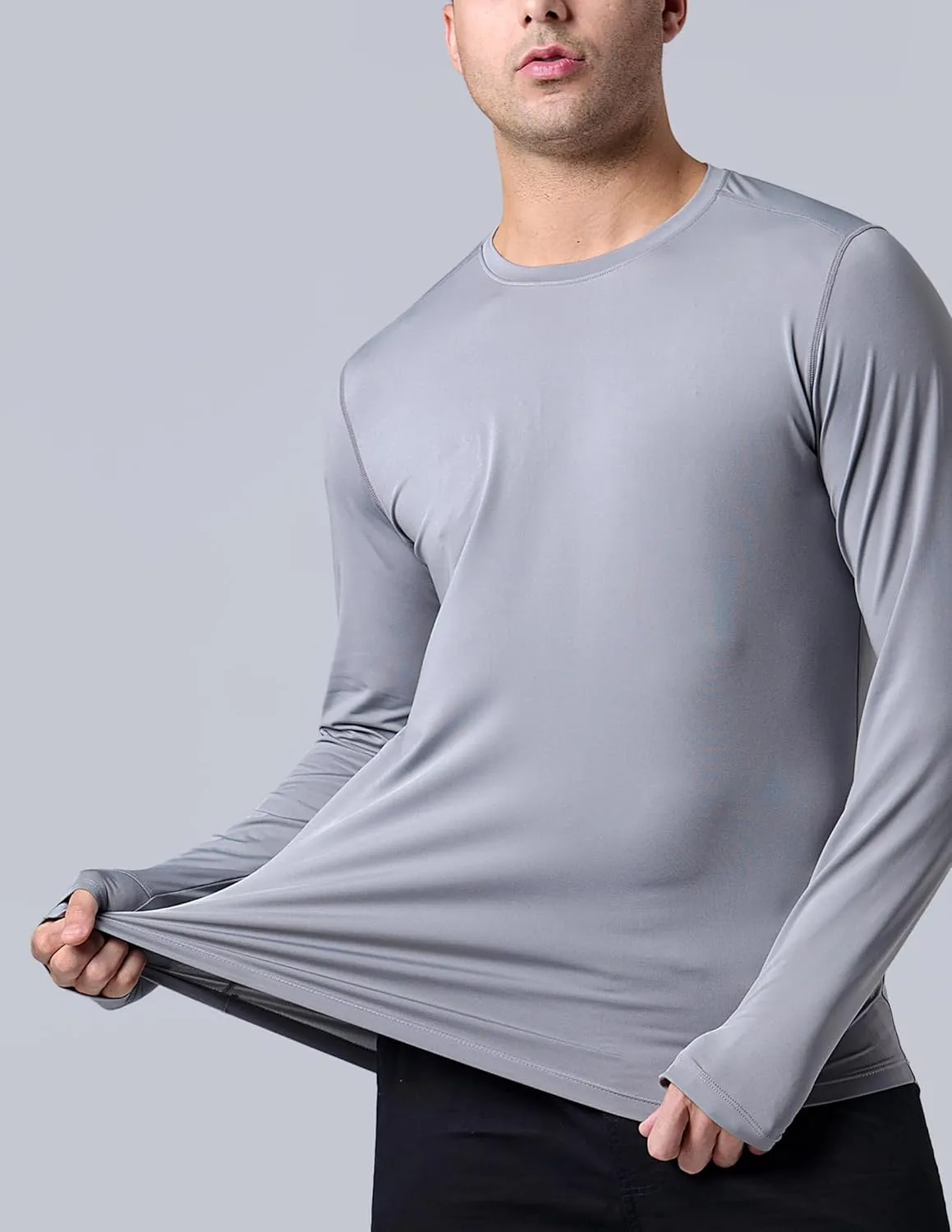 3 Pack: Men's Long Sleeve T Shirts, Dry Fit UV Sun Protection Hiking Athletic Active Tops with Thumb Holes