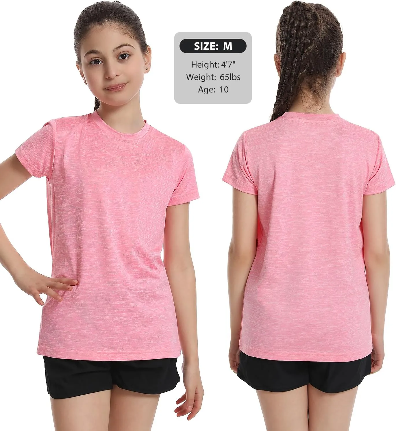 5 Pack Girls Athletic Shirts Short Sleeve Dry Fit Sports T-Shirts Crew Neck Activewear Tees Tops for Kids Teens