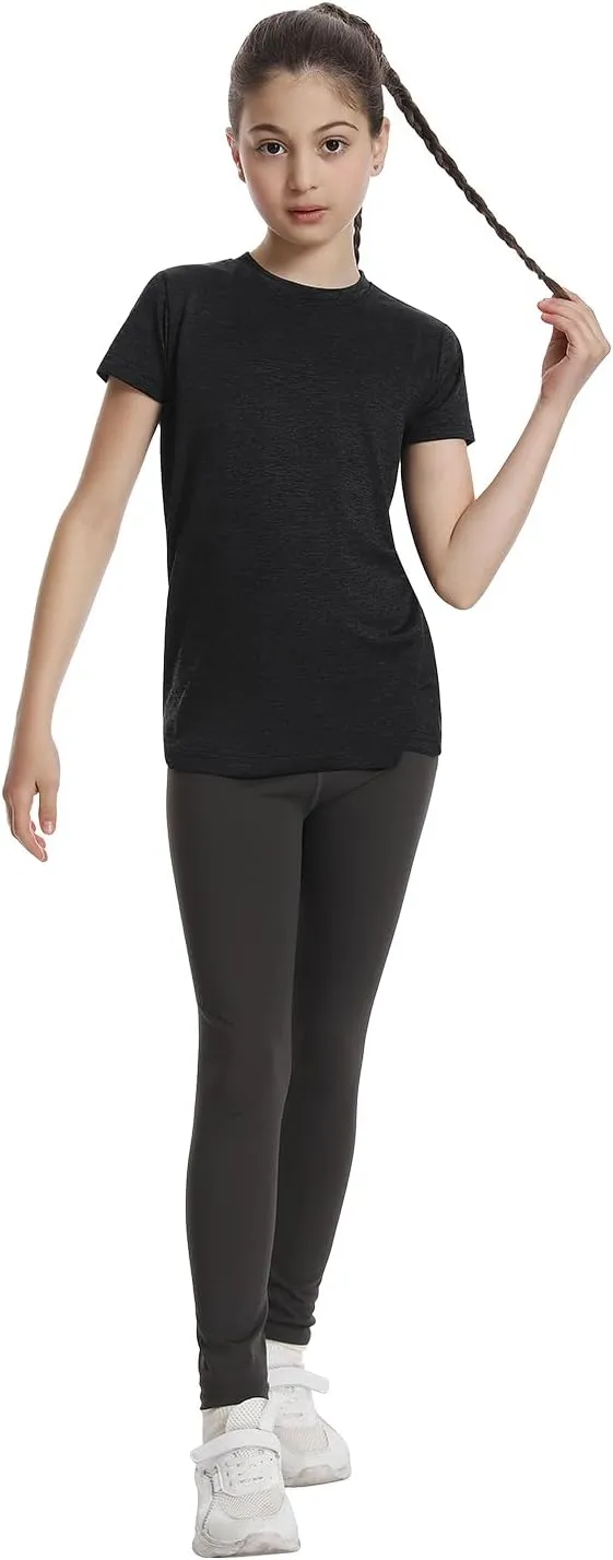 5 Pack Girls Athletic Shirts Short Sleeve Dry Fit Sports T-Shirts Crew Neck Activewear Tees Tops for Kids Teens