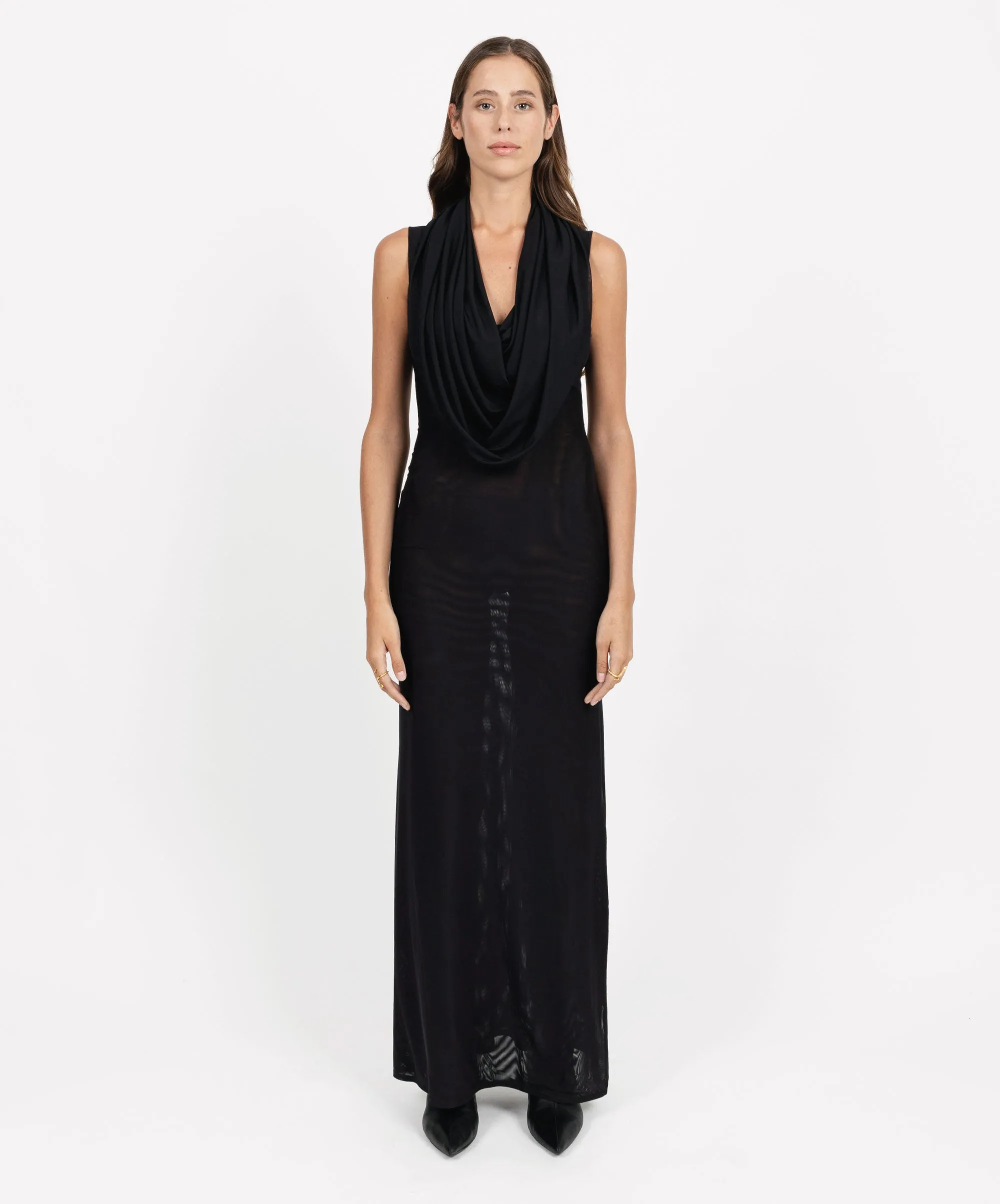 AHEAD SLEEVELESS HOODED DRESS