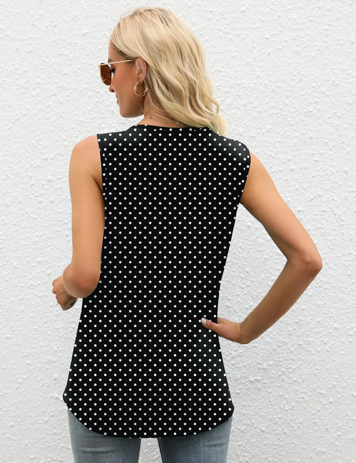 AKEWEI Summer Tank Top for Women Square Neck Sleeveless Tops Flowy Pleated Tunic Loose Fit S-3XL