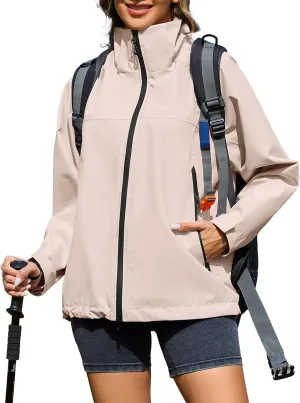 American Trends Rain Jacket Women Waterproof with Hood Travel Rain Coats Loose Fit Windbreaker Spring Jacket