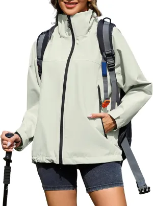 American Trends Rain Jacket Women Waterproof with Hood Travel Rain Coats Loose Fit Windbreaker Spring Jacket