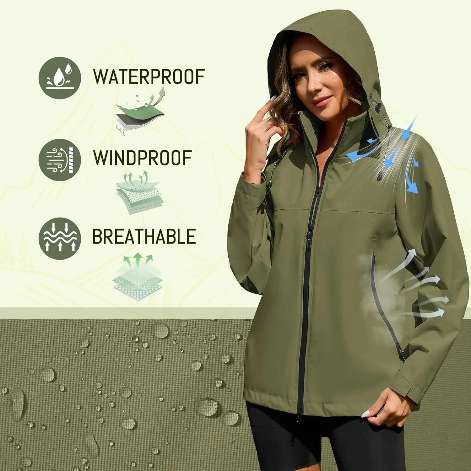 American Trends Rain Jacket Women Waterproof with Hood Travel Rain Coats Loose Fit Windbreaker Spring Jacket