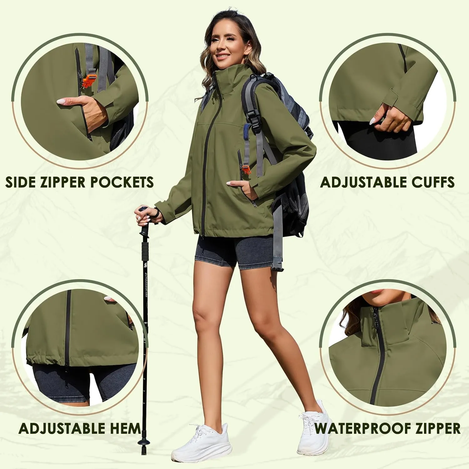 American Trends Rain Jacket Women Waterproof with Hood Travel Rain Coats Loose Fit Windbreaker Spring Jacket
