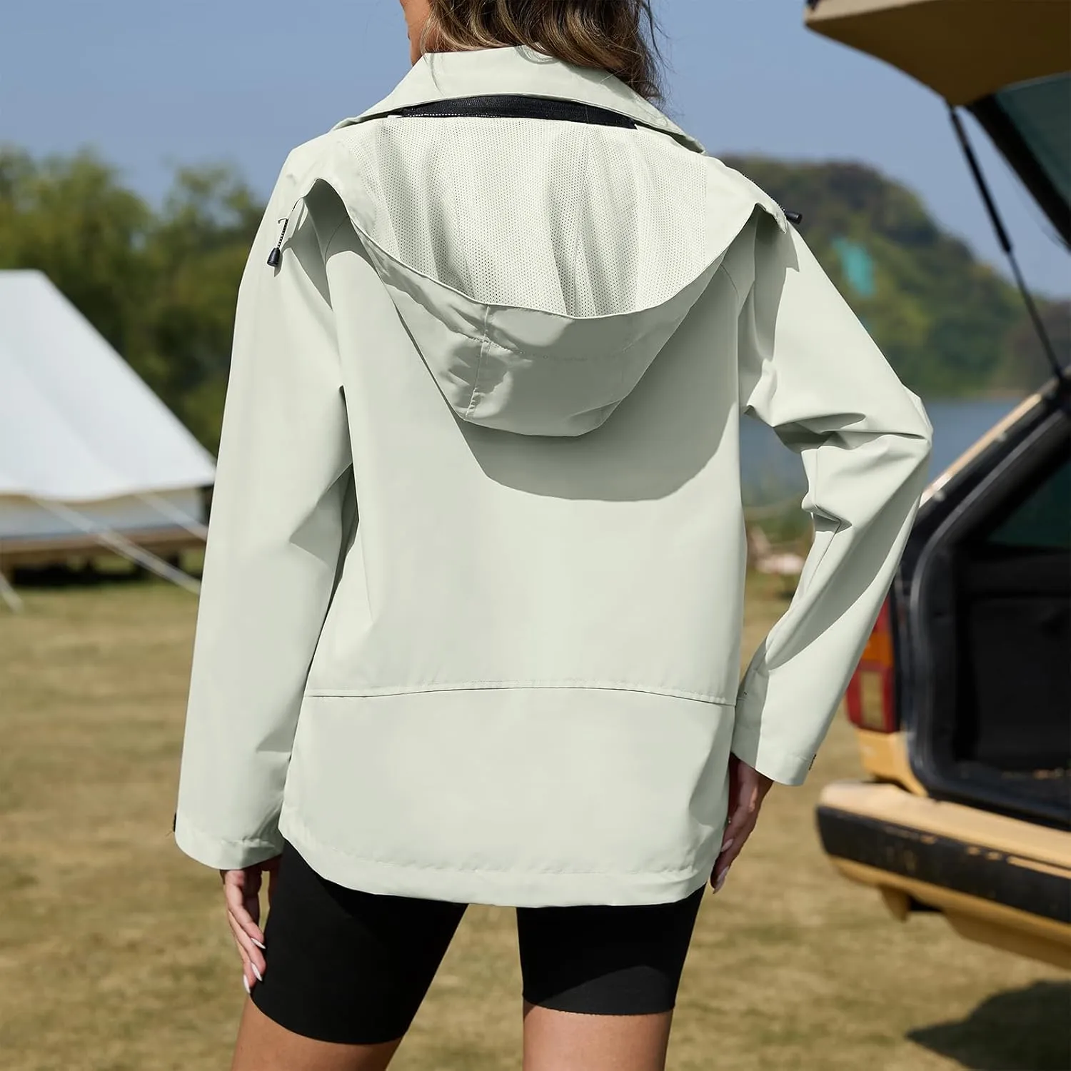 American Trends Rain Jacket Women Waterproof with Hood Travel Rain Coats Loose Fit Windbreaker Spring Jacket