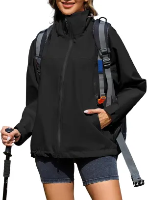 American Trends Rain Jacket Women Waterproof with Hood Travel Rain Coats Loose Fit Windbreaker Spring Jacket