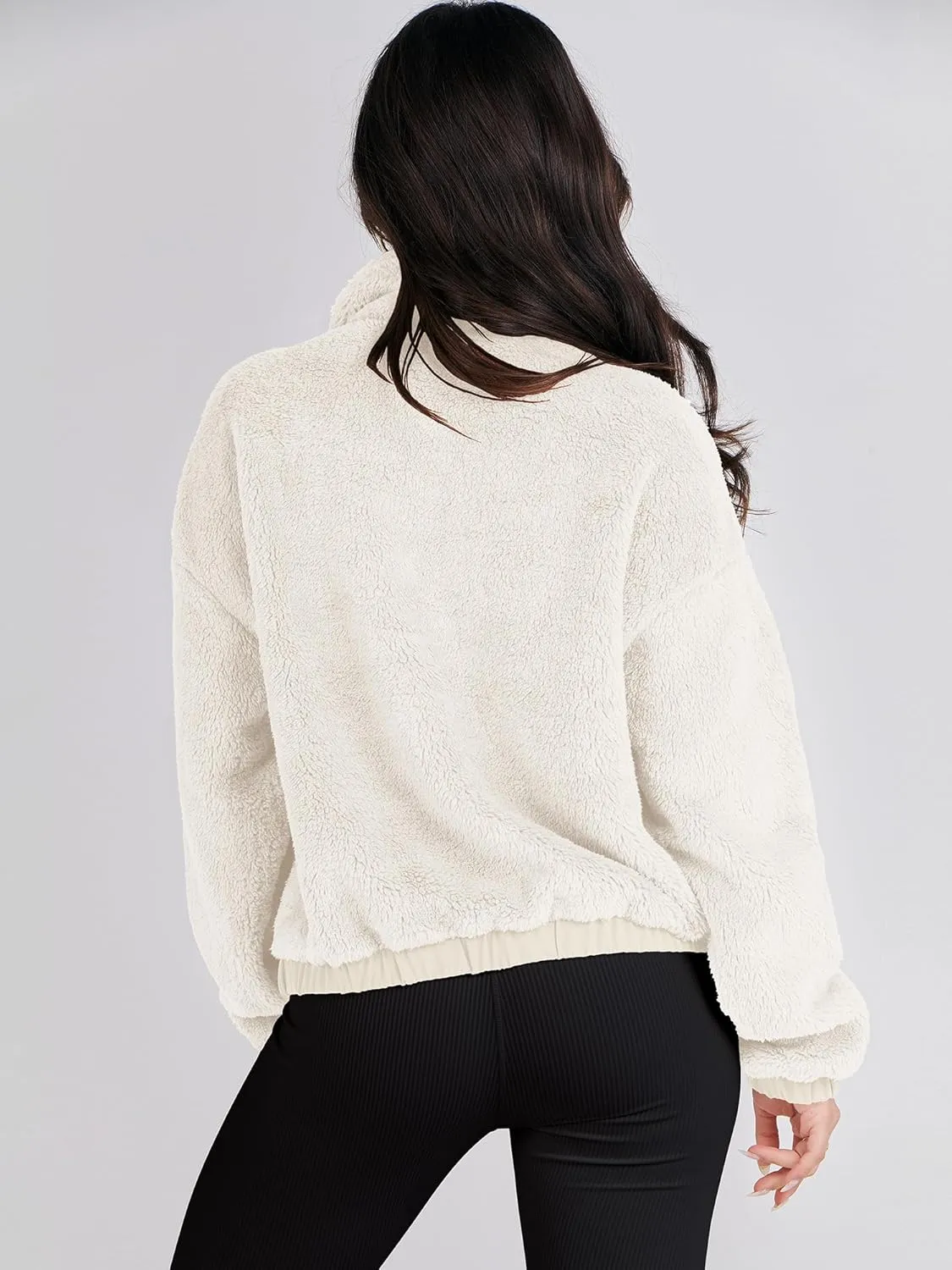 ANRABESS Womens Fleece Jacket Casual Long Sleeve Cropped Sherpa Button Down Fuzzy Warm Coats Fall Outwear With Pockets