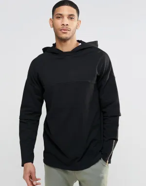 ASOS Longline Oversized Hoodie With Double Layer Sleeves In Black
