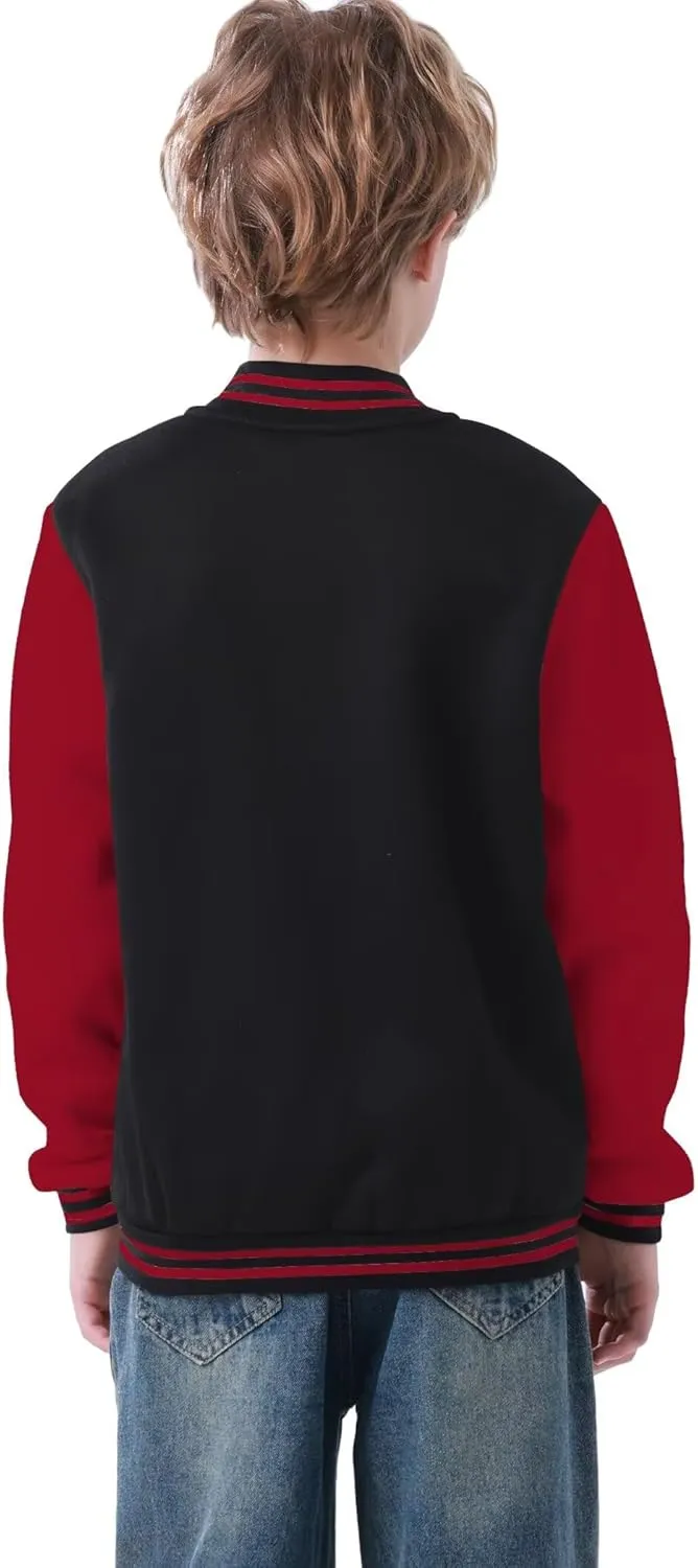 babyhealthy Kids Boys Varsity Jacket Baseball Jacket Casual Sport Cardigan Sweatshirt Youth 2-13 Year