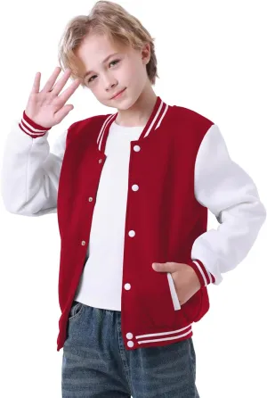 babyhealthy Kids Boys Varsity Jacket Baseball Jacket Casual Sport Cardigan Sweatshirt Youth 2-13 Year