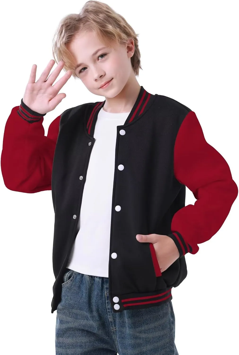 babyhealthy Kids Boys Varsity Jacket Baseball Jacket Casual Sport Cardigan Sweatshirt Youth 2-13 Year