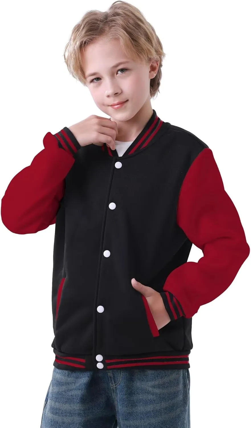 babyhealthy Kids Boys Varsity Jacket Baseball Jacket Casual Sport Cardigan Sweatshirt Youth 2-13 Year