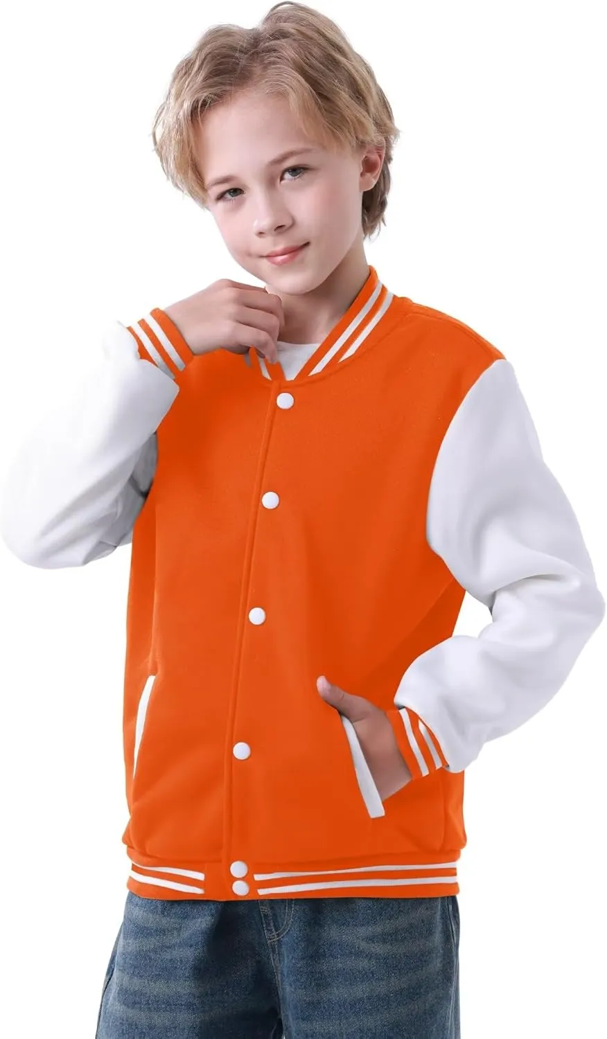 babyhealthy Kids Boys Varsity Jacket Baseball Jacket Casual Sport Cardigan Sweatshirt Youth 2-13 Year