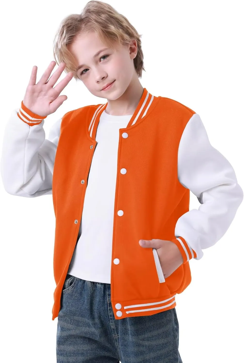 babyhealthy Kids Boys Varsity Jacket Baseball Jacket Casual Sport Cardigan Sweatshirt Youth 2-13 Year