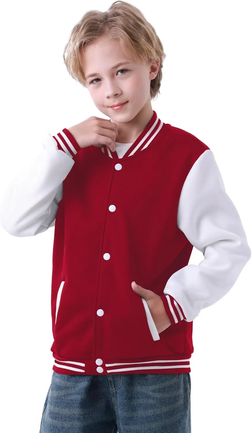 babyhealthy Kids Boys Varsity Jacket Baseball Jacket Casual Sport Cardigan Sweatshirt Youth 2-13 Year