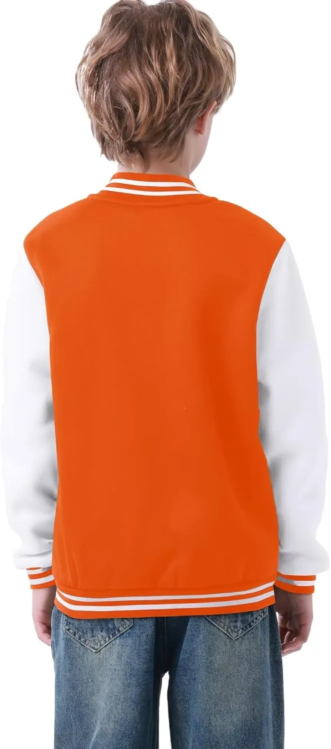 babyhealthy Kids Boys Varsity Jacket Baseball Jacket Casual Sport Cardigan Sweatshirt Youth 2-13 Year
