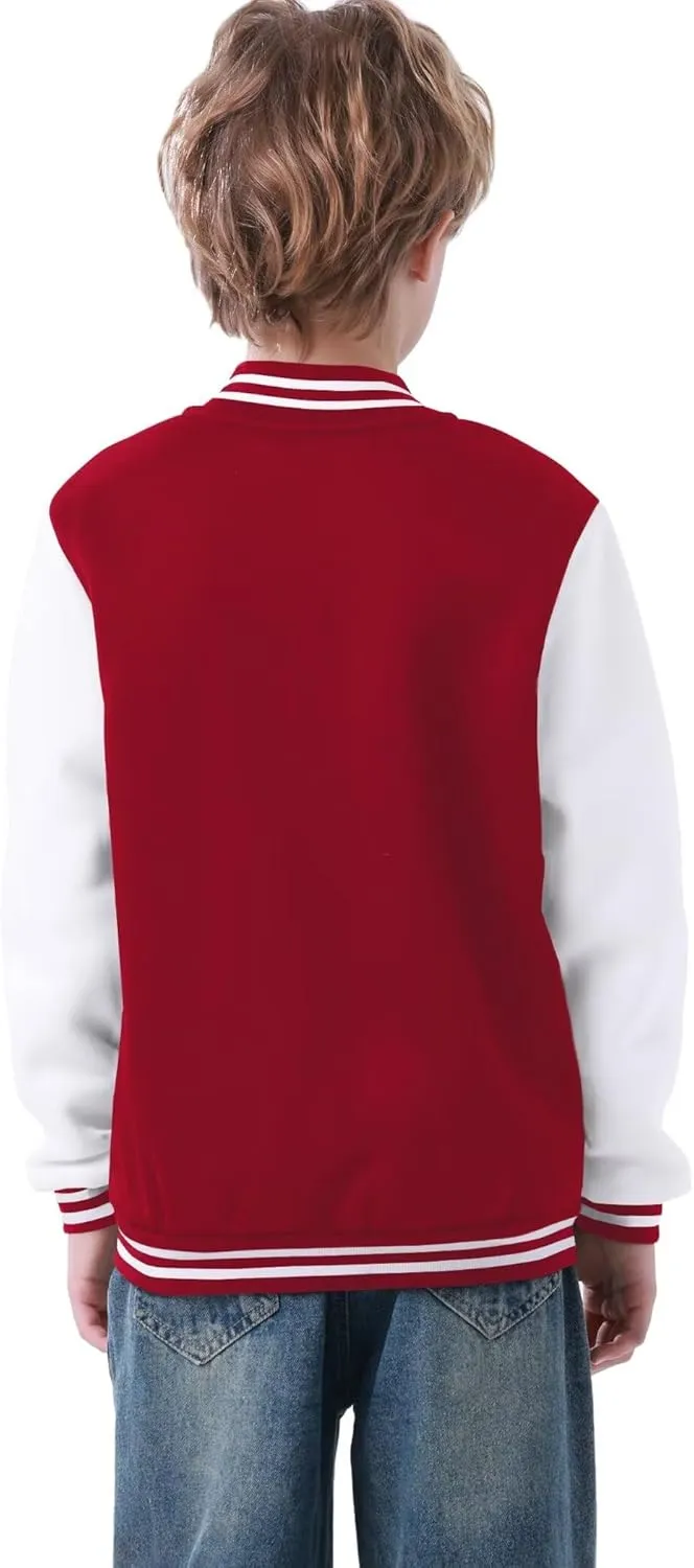 babyhealthy Kids Boys Varsity Jacket Baseball Jacket Casual Sport Cardigan Sweatshirt Youth 2-13 Year