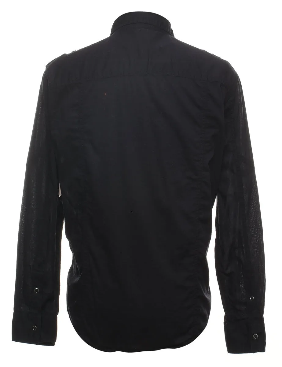 Black Plain Western Shirt - S