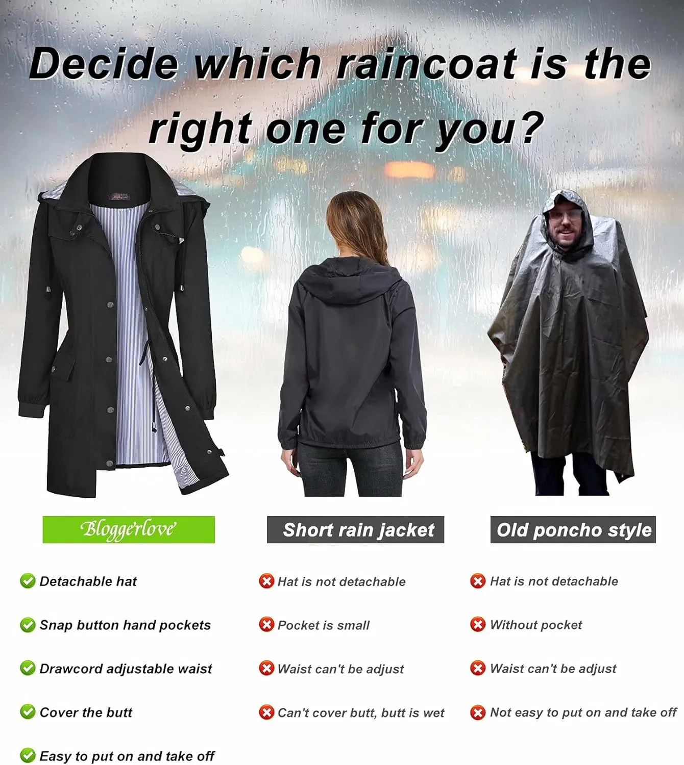 Bloggerlove Rain Jacket Women Lightweight Raincoat Waterproof Windbreaker Striped Climbing Outdoor Hooded Trench Coats S-XXL