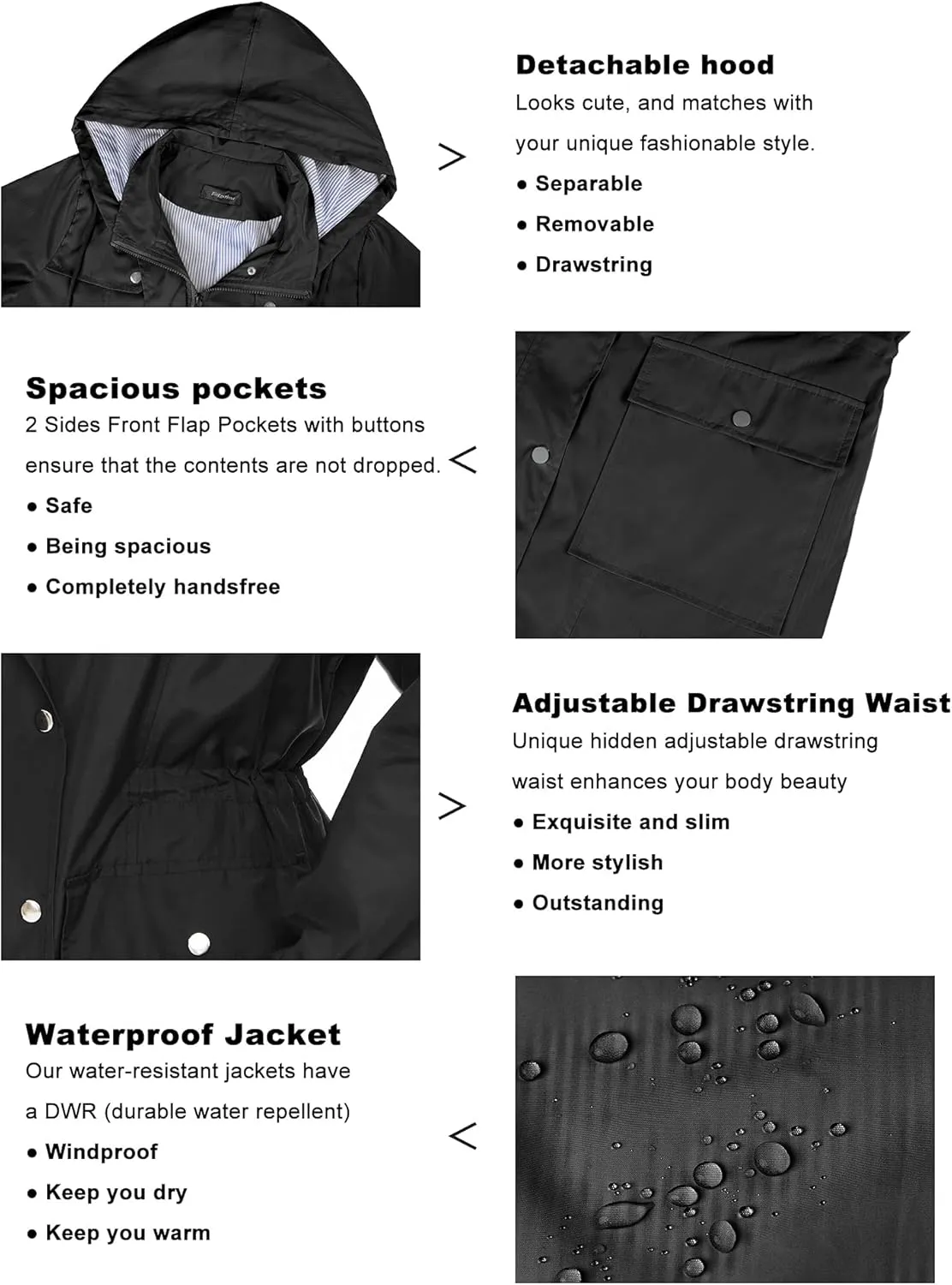 Bloggerlove Rain Jacket Women Lightweight Raincoat Waterproof Windbreaker Striped Climbing Outdoor Hooded Trench Coats S-XXL