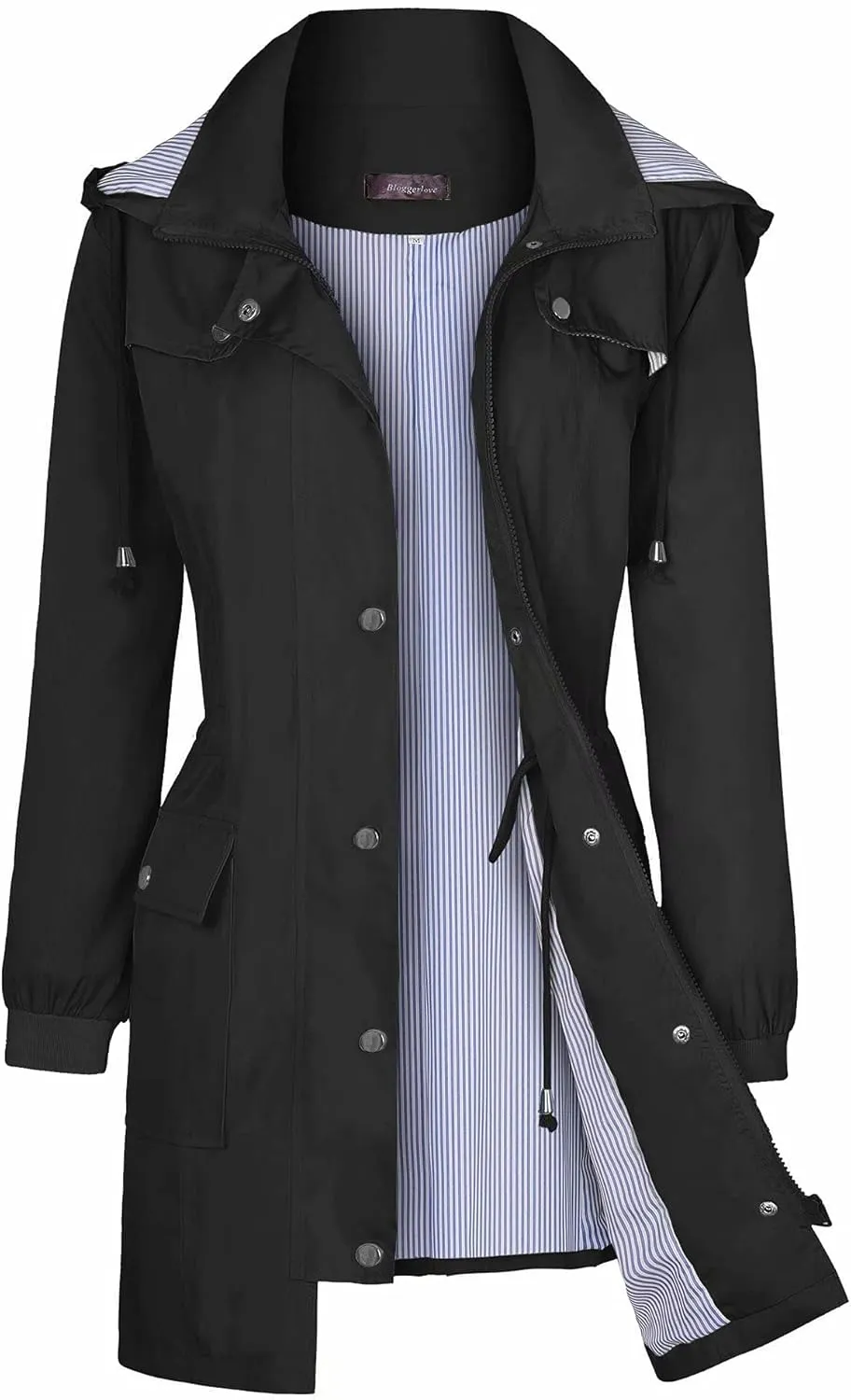 Bloggerlove Rain Jacket Women Lightweight Raincoat Waterproof Windbreaker Striped Climbing Outdoor Hooded Trench Coats S-XXL