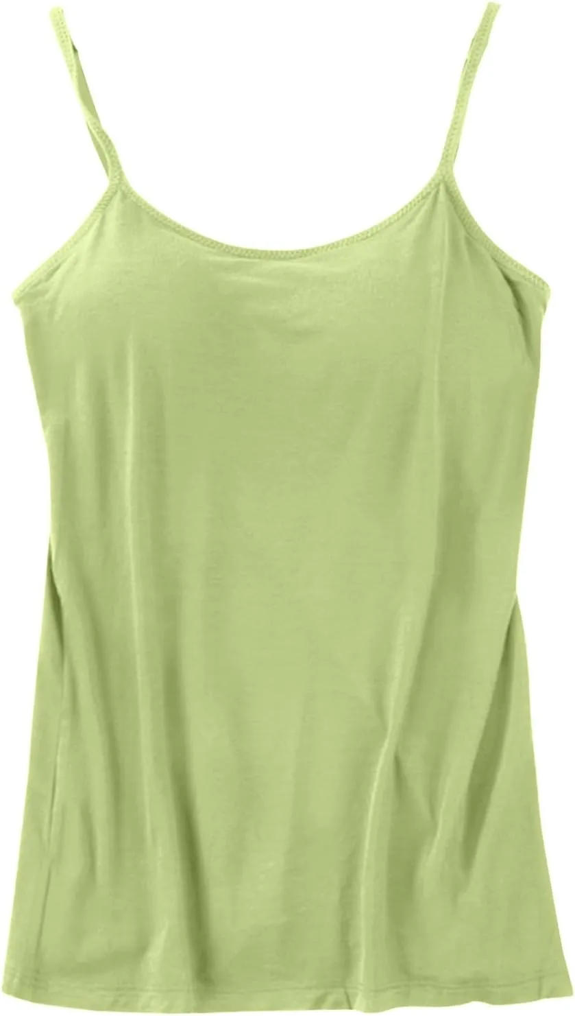 Built in Bra Tank Tops for Women Cotton Camisole Padded Workout Yoga thin Spaghetti Strap Comfy Shelf Bra Undershirts