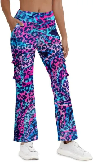Cargo Flare Leggings for Women with 4 Pockets High Waist Cargo Leggings Workout Cargo Pants Yoga Pants Casual Pants