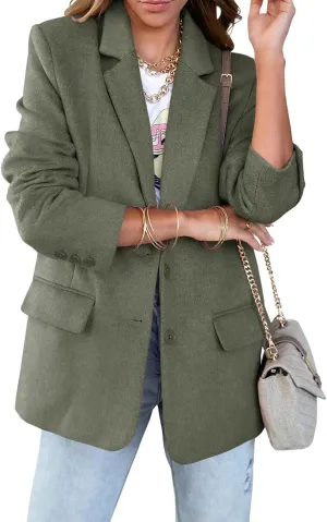 Cicy Bell Women's Woolen Blazer Jackets Casual Long Sleeve Notch Lapel Open Front Work Office Blazers