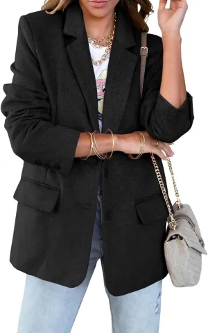 Cicy Bell Women's Woolen Blazer Jackets Casual Long Sleeve Notch Lapel Open Front Work Office Blazers