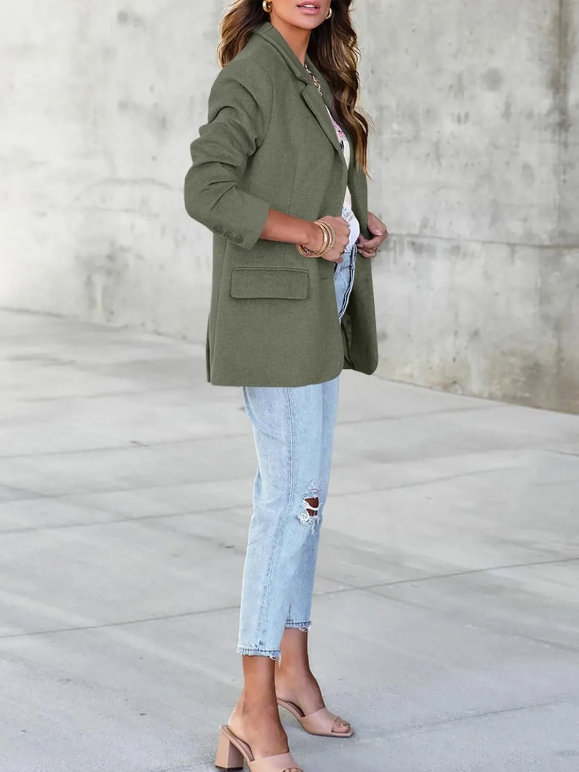 Cicy Bell Women's Woolen Blazer Jackets Casual Long Sleeve Notch Lapel Open Front Work Office Blazers