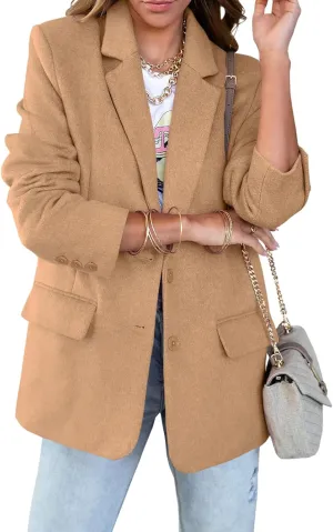 Cicy Bell Women's Woolen Blazer Jackets Casual Long Sleeve Notch Lapel Open Front Work Office Blazers