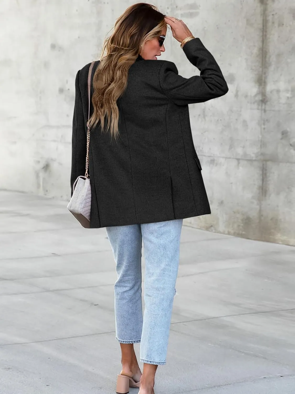 Cicy Bell Women's Woolen Blazer Jackets Casual Long Sleeve Notch Lapel Open Front Work Office Blazers