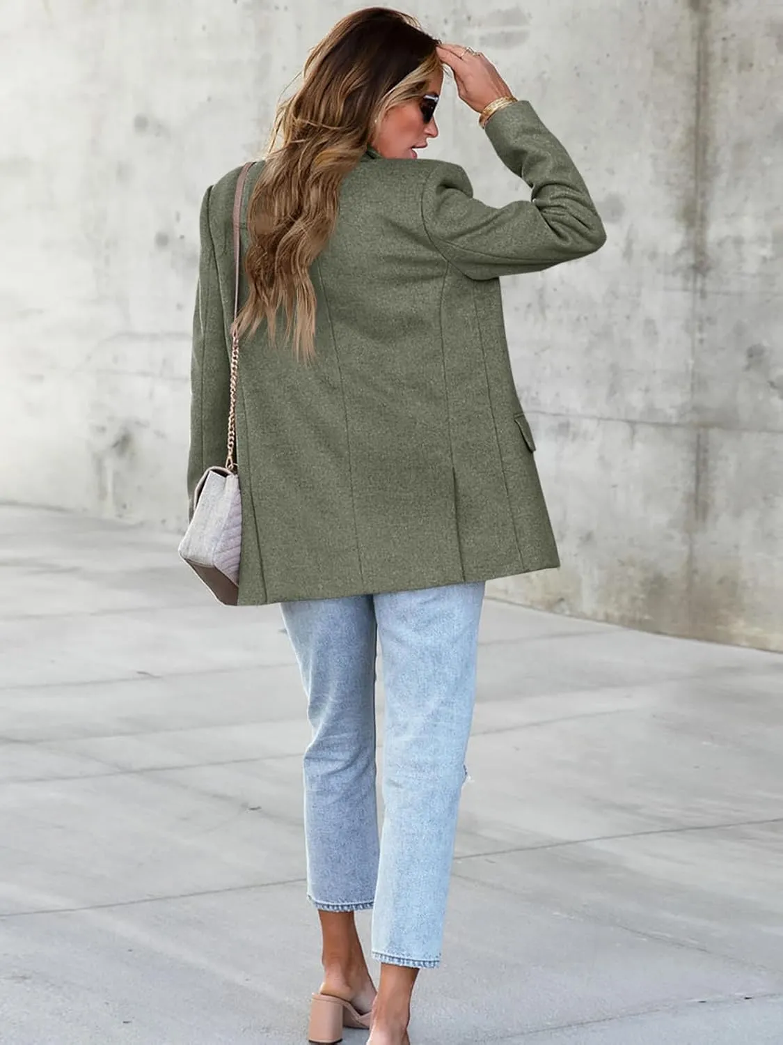 Cicy Bell Women's Woolen Blazer Jackets Casual Long Sleeve Notch Lapel Open Front Work Office Blazers