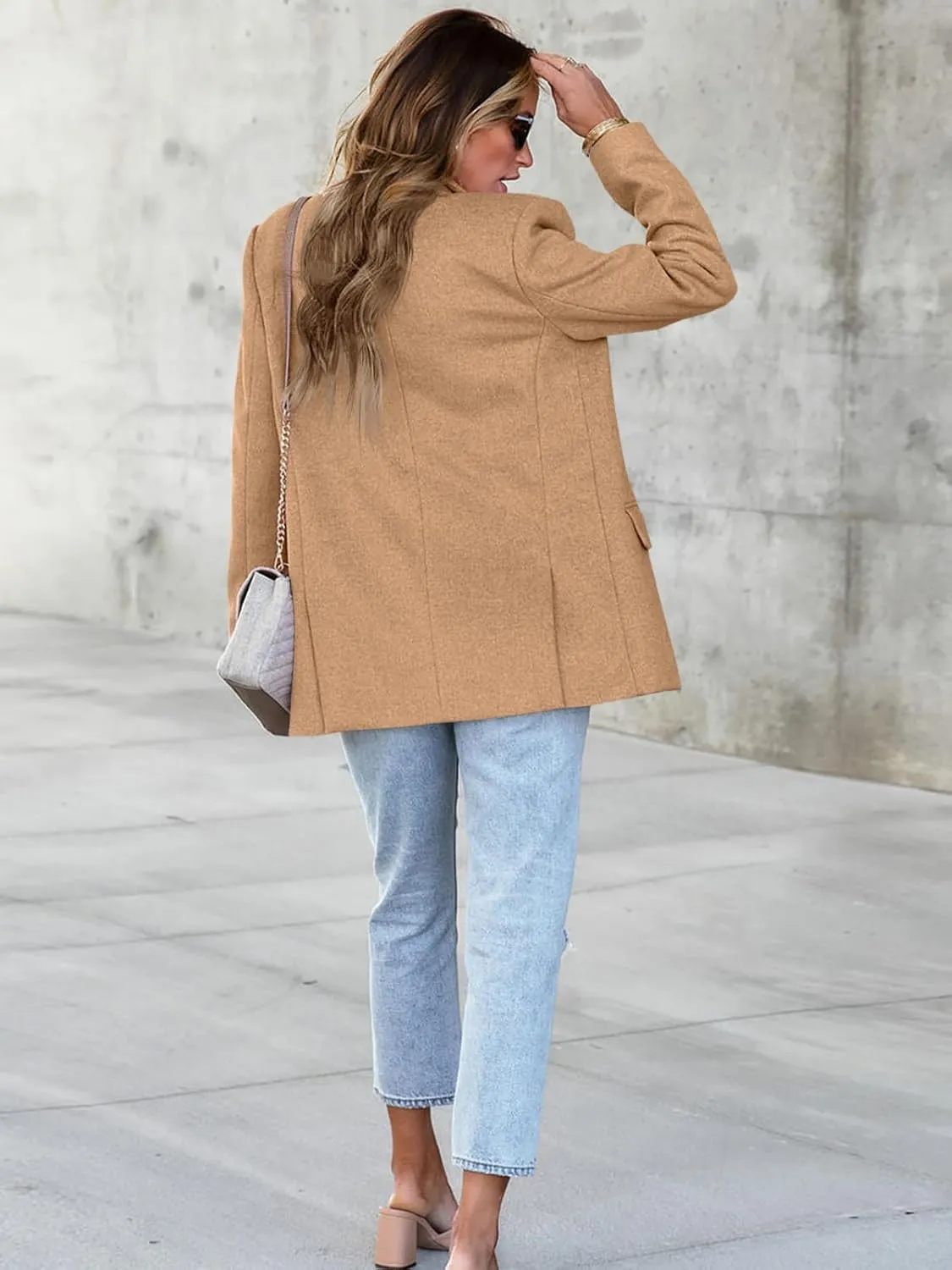 Cicy Bell Women's Woolen Blazer Jackets Casual Long Sleeve Notch Lapel Open Front Work Office Blazers