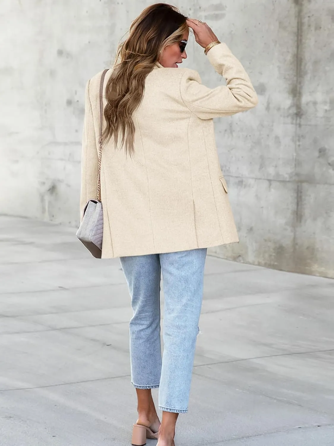 Cicy Bell Women's Woolen Blazer Jackets Casual Long Sleeve Notch Lapel Open Front Work Office Blazers