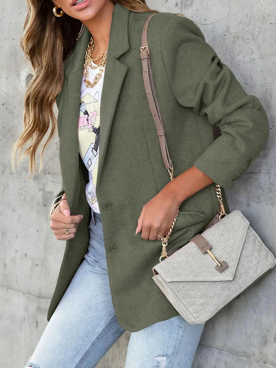 Cicy Bell Women's Woolen Blazer Jackets Casual Long Sleeve Notch Lapel Open Front Work Office Blazers