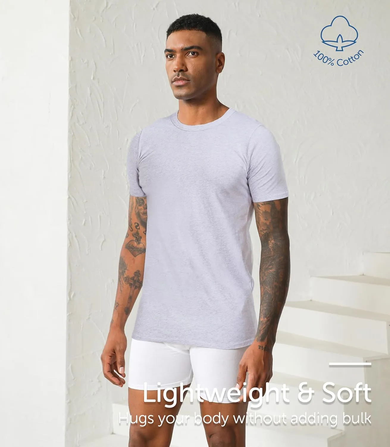 Comfneat Men's 6-Pack Pure Cotton Undershirts Comfortable Crew Neck T-Shirts