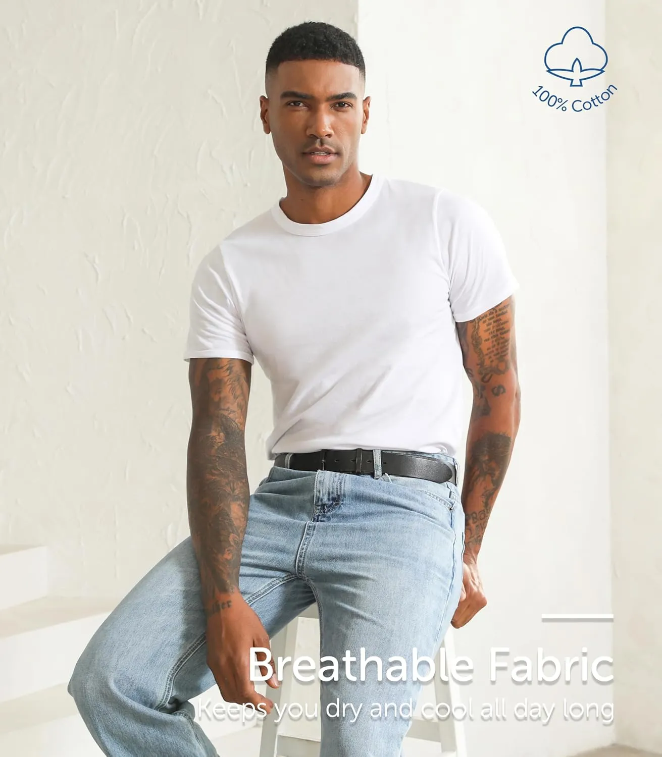 Comfneat Men's 6-Pack Pure Cotton Undershirts Comfortable Crew Neck T-Shirts