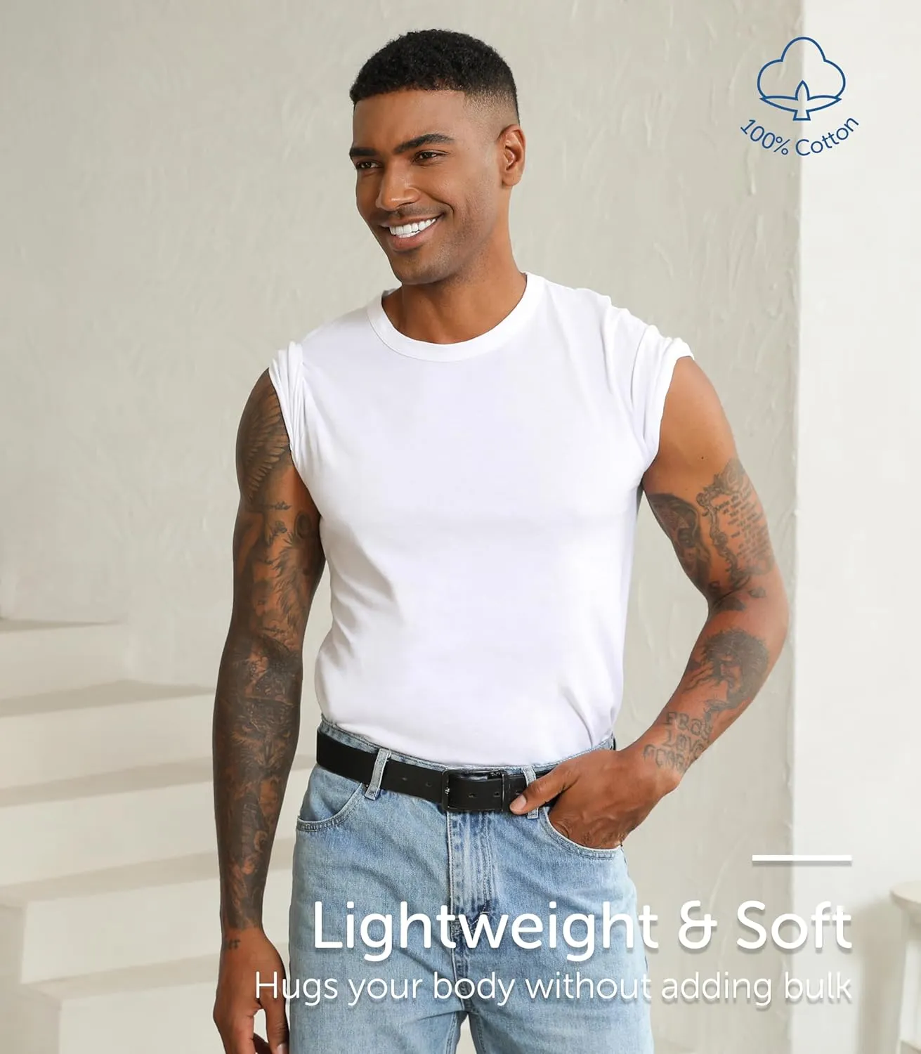 Comfneat Men's 6-Pack Pure Cotton Undershirts Comfortable Crew Neck T-Shirts