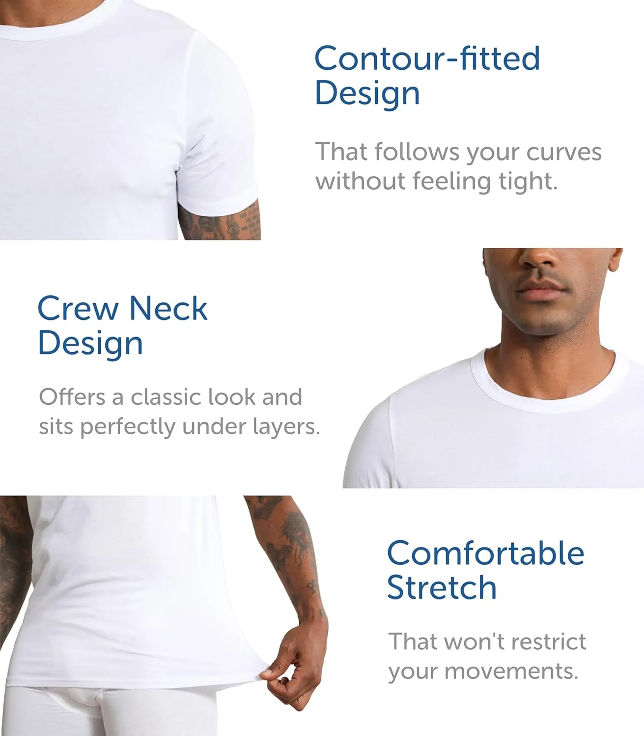 Comfneat Men's 6-Pack Pure Cotton Undershirts Comfortable Crew Neck T-Shirts